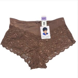 Vtg DELTA BURKE Lace Satin Polyester 9/2X Cheeky Dark Brown Boy Short Panties